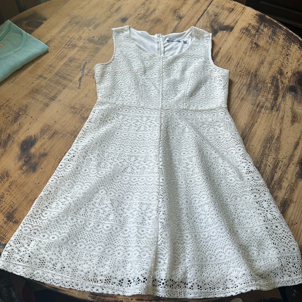 Notations Womens Petite Medium White Lace Embroidered Tank Top Dress